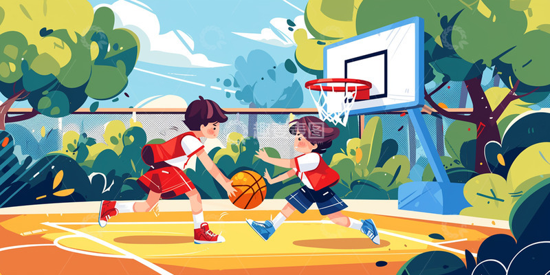 高清大图下载【趣麦麦图】卡通暑假班打篮球人物