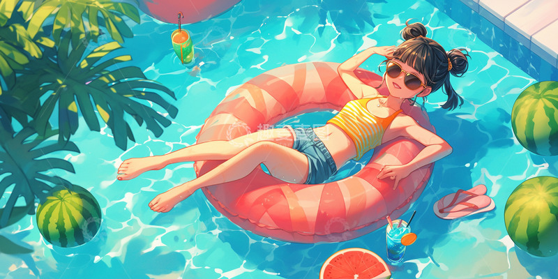 高清大图下载【趣麦麦图】暑期游泳班卡通女孩人物