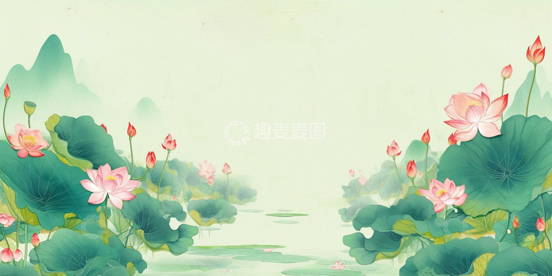 高清大图下载【趣麦麦图】水墨山水荷花图