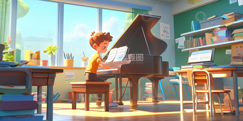 高清大图下载【趣麦麦图】卡通弹钢琴男孩人物