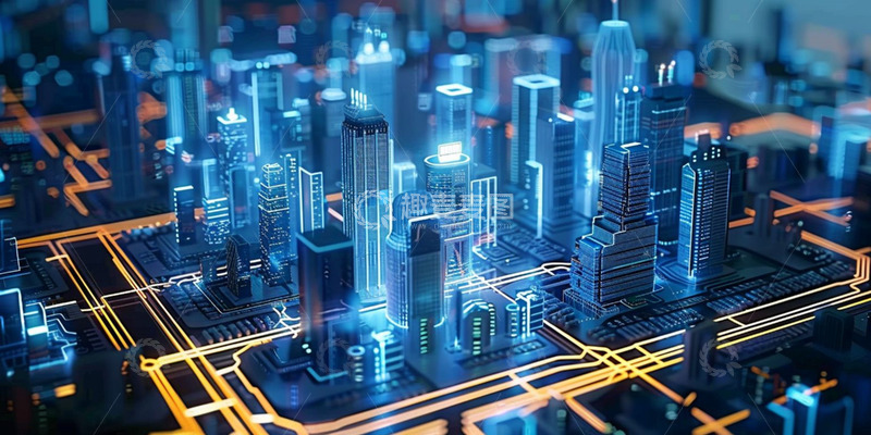 高清大图下载【趣麦麦图】蓝色科技感城市建筑背景