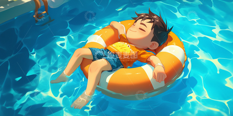 高清大图下载【趣麦麦图】卡通阳光泳池男孩