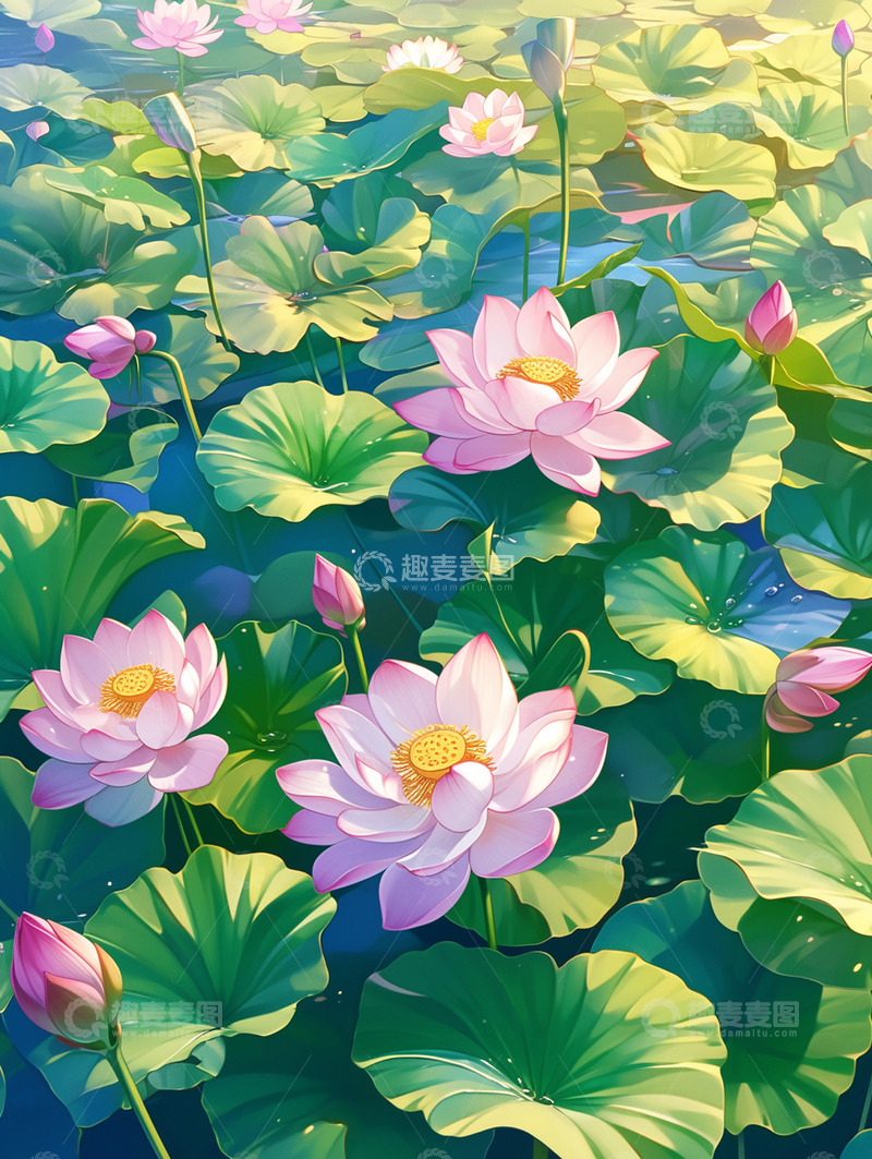 高清大图下载【趣麦麦图】夏日荷花池塘背景