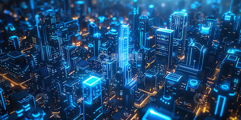 高清大图下载【趣麦麦图】蓝色科技建筑光感背景