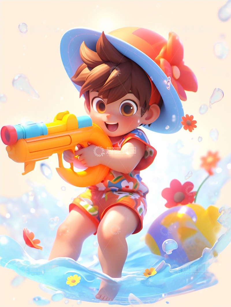 高清大图下载【趣麦麦图】卡通水枪男孩人物