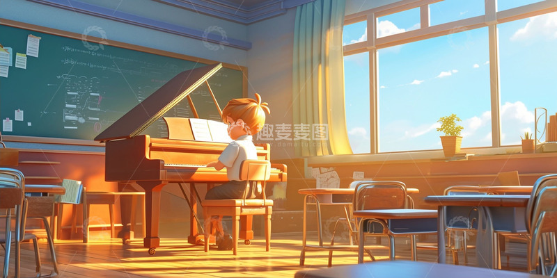 高清大图下载【趣麦麦图】暑期钢琴培训班男孩