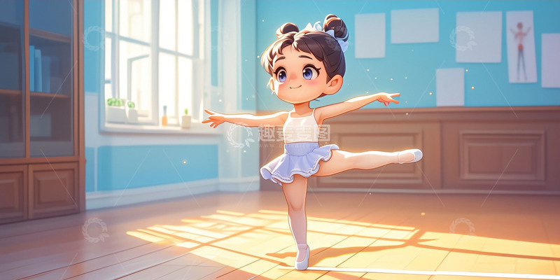 高清大图下载【趣麦麦图】卡通舞蹈教室跳舞女孩
