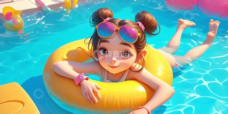 高清大图下载【趣麦麦图】卡通游泳圈女孩