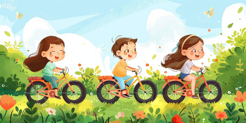 高清大图下载【趣麦麦图】暑期草坪骑自行车人物