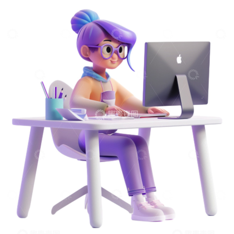 高清大图下载【趣麦麦图】卡通立体电脑办公人物