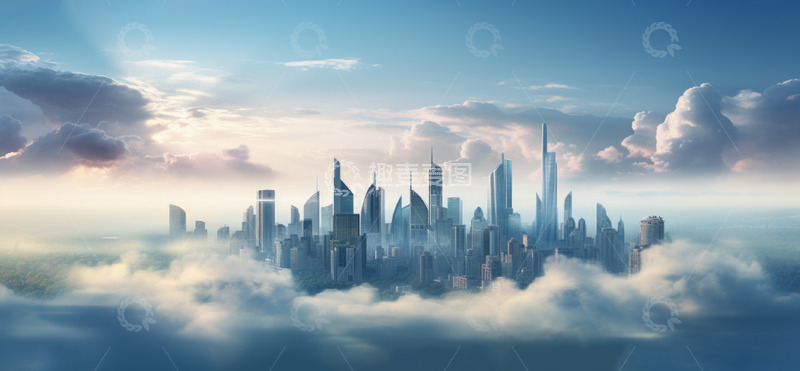 高清大图下载【趣麦麦图】云层下的高楼建筑