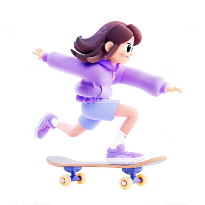 高清大图下载【趣麦麦图】3D滑板女孩人物