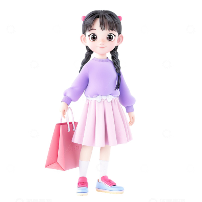 高清大图下载【趣麦麦图】超市购物卡通女孩