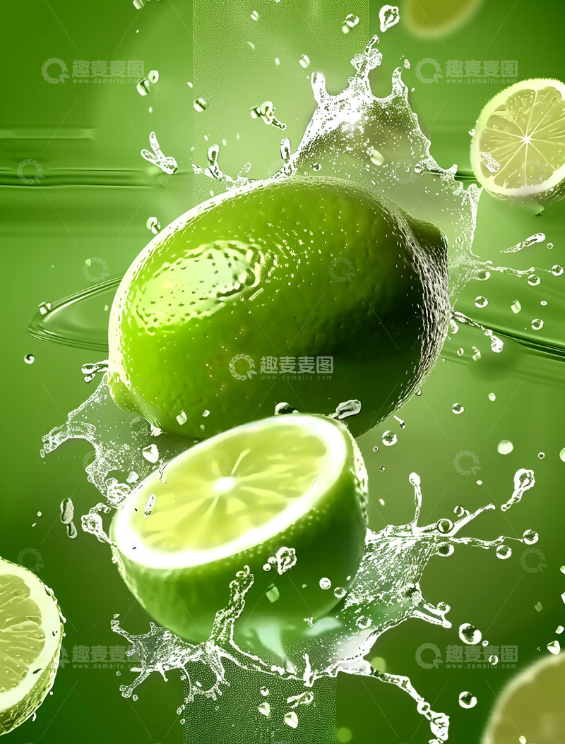 高清大图下载【趣麦麦图】水果柠檬水花四溅AI摄影图