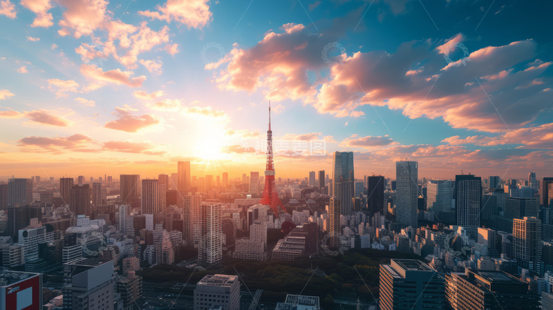 高清大图下载【趣麦麦图】霞光城市建筑风光背景