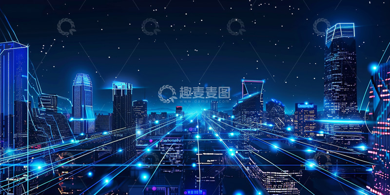 高清大图下载【趣麦麦图】蓝色光效科技建筑背景