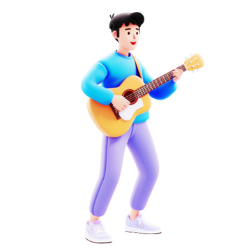 卡通蓝色衣服吉他男孩