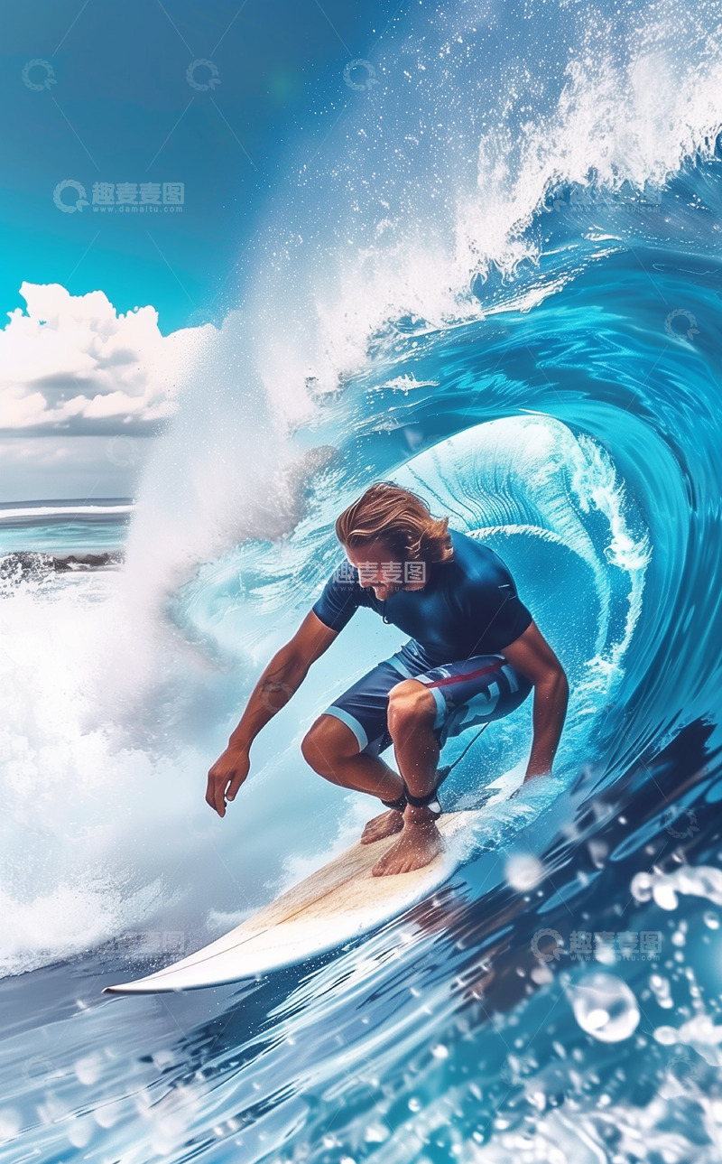 高清大图下载【趣麦麦图】男人冲浪AI摄影场景图
