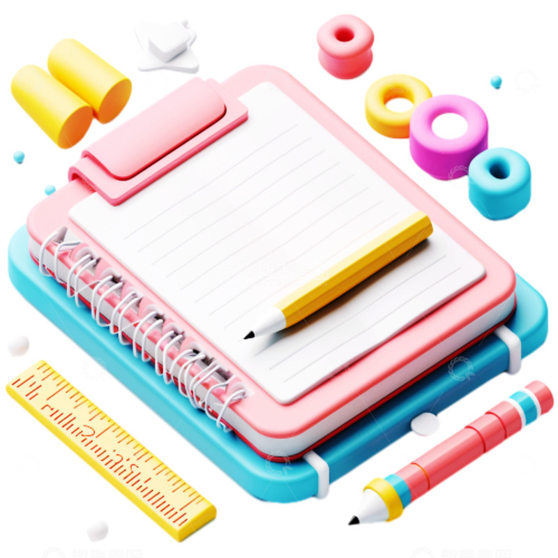 高清大图下载【趣麦麦图】3D学习用具记事本