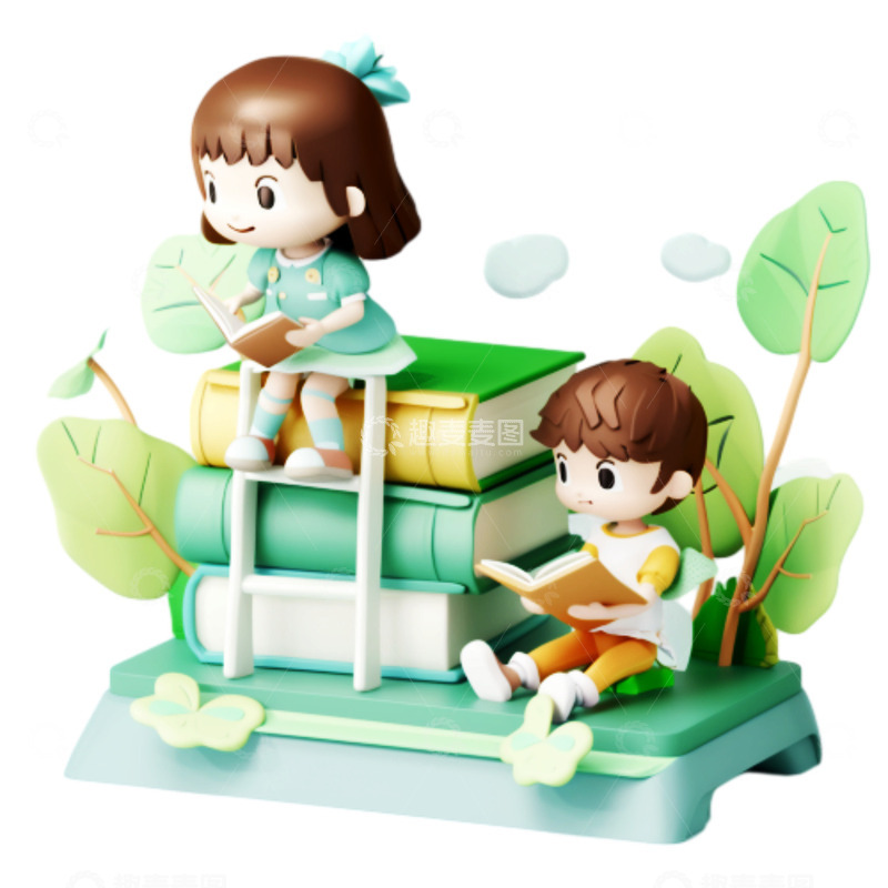 高清大图下载【趣麦麦图】绿色书本卡通人物