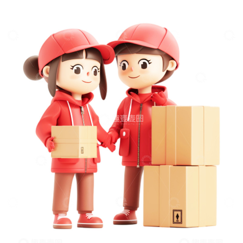 高清大图下载【趣麦麦图】卡通红色快递员