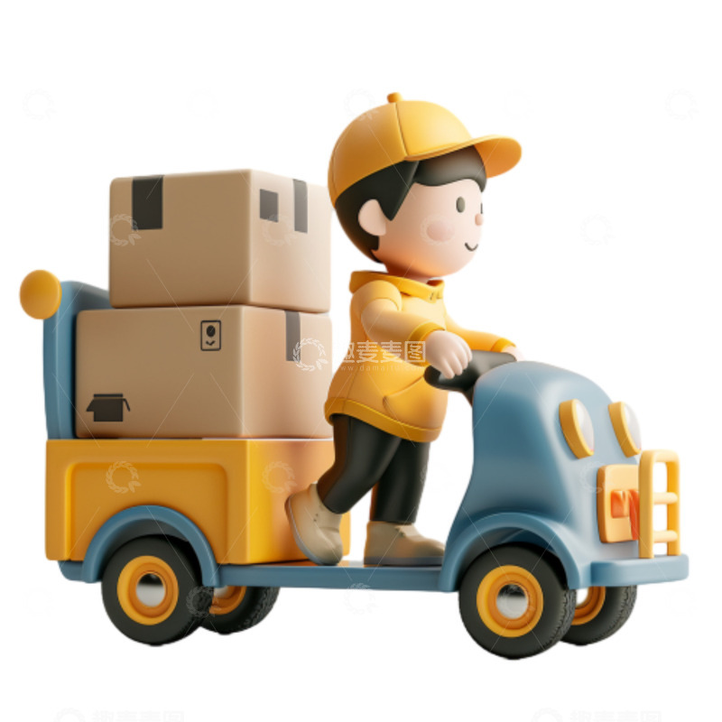 高清大图下载【趣麦麦图】骑车快递卡通人物