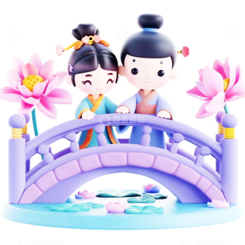 高清大图下载【趣麦麦图】卡通鹊桥牛郎织女