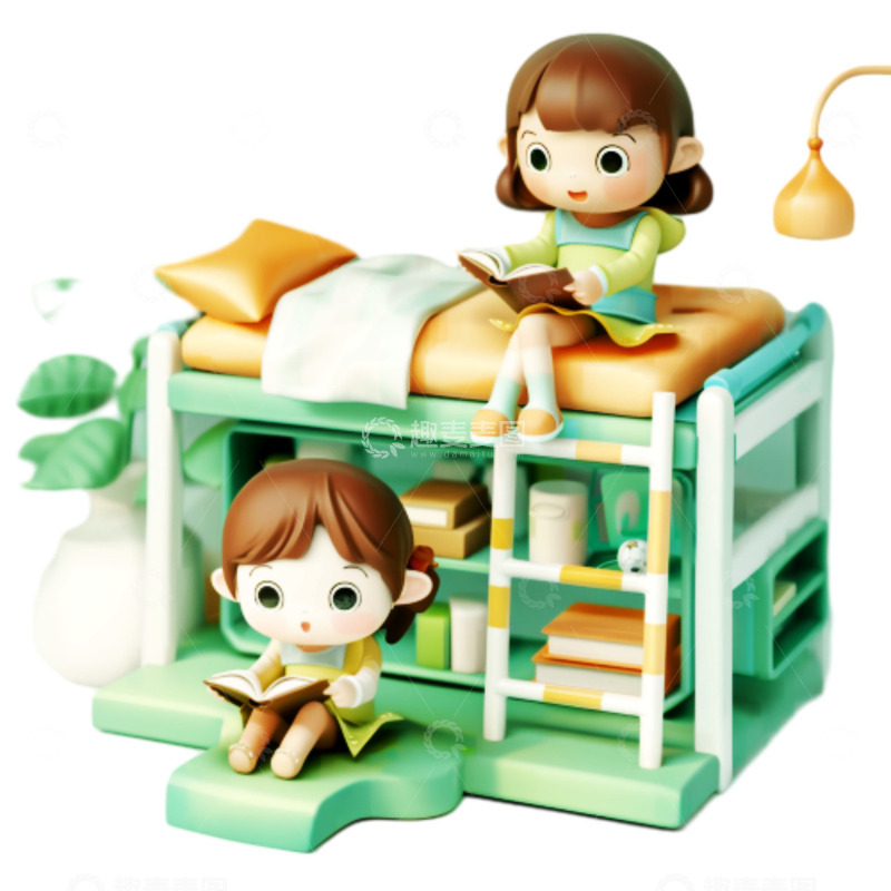 高清大图下载【趣麦麦图】卡通绿色学习人物