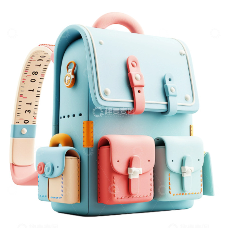 高清大图下载【趣麦麦图】学习用品蓝色书包