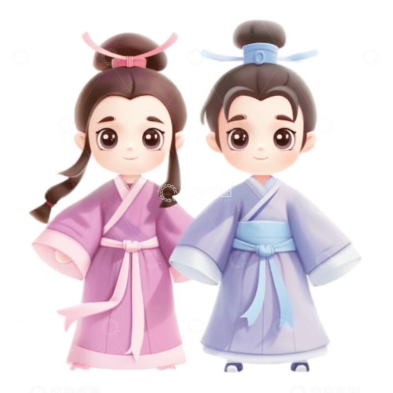 高清大图下载【趣麦麦图】卡通3D七夕牛郎织女人物