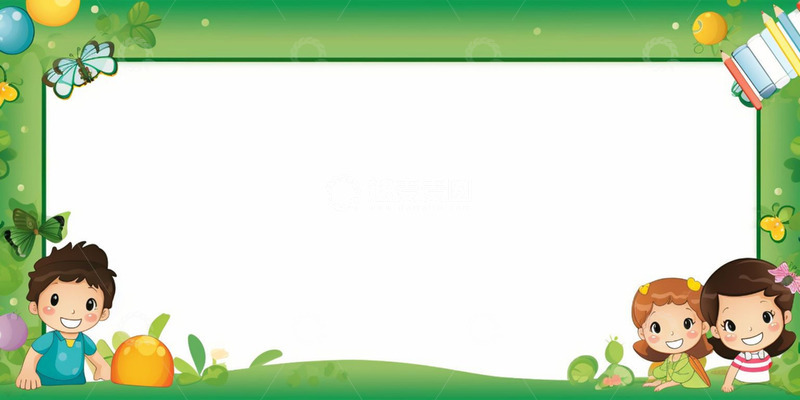 高清大图下载【趣麦麦图】卡通学习人物绿色背景边框