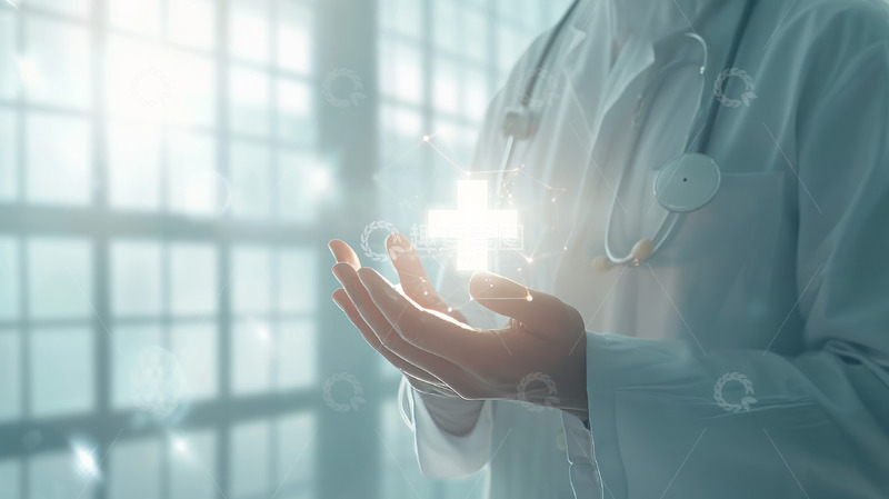 高清大图下载【趣麦麦图】医生手持听诊器的医疗海报