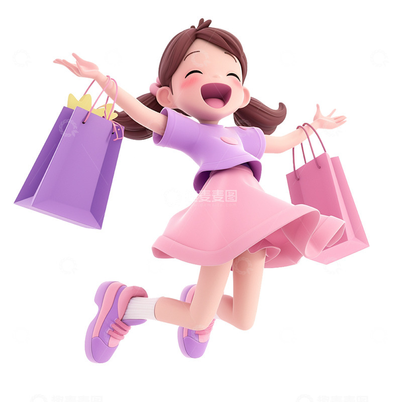 高清大图下载【趣麦麦图】卡通粉色购物女孩人物