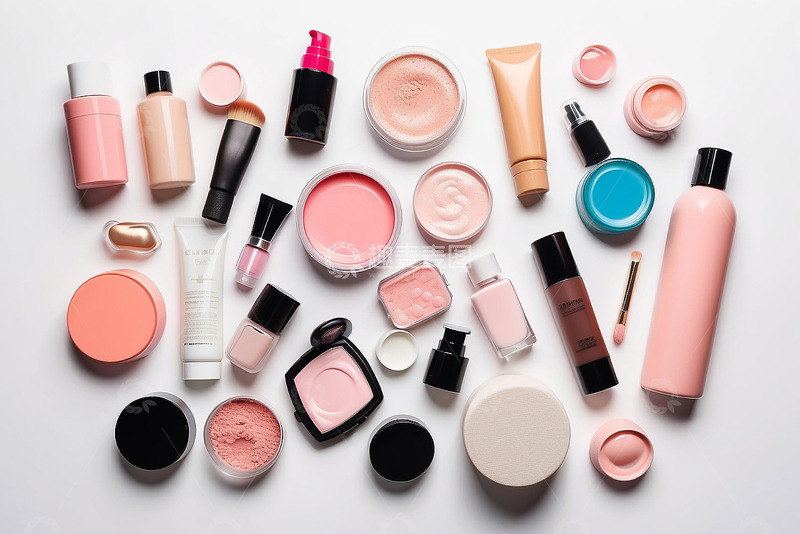 高清大图下载【趣麦麦图】多种化妆品俯视图干净背景