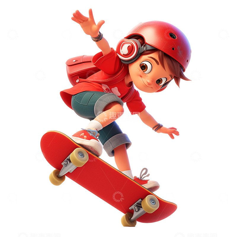 高清大图下载【趣麦麦图】卡通红色滑板男孩