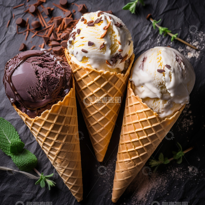 高清大图下载【趣麦麦图】三个冰淇淋甜筒