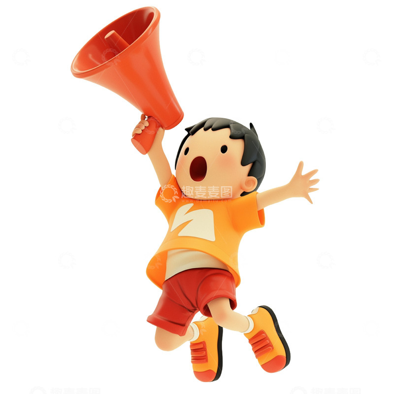 高清大图下载【趣麦麦图】3D跳跃喇叭男孩