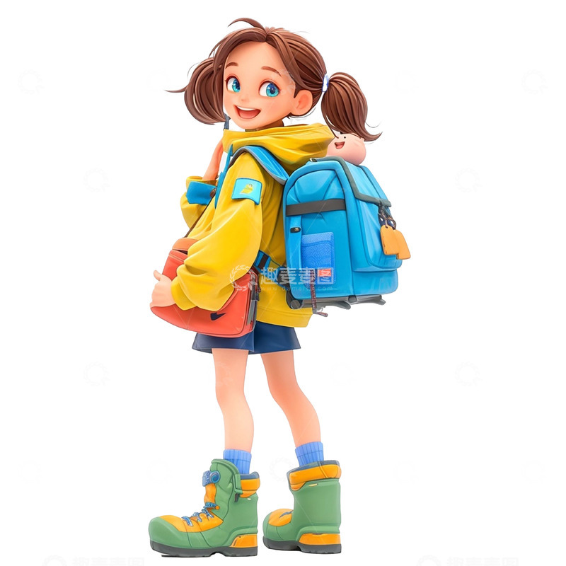 高清大图下载【趣麦麦图】3D卡通书包女孩