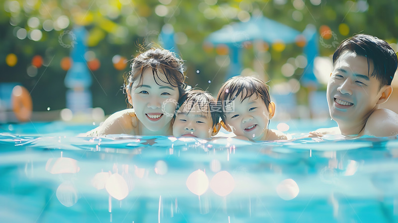 高清大图下载【趣麦麦图】户外泳池一家人