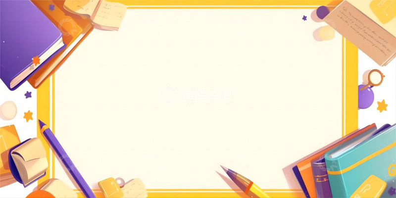 高清大图下载【趣麦麦图】黄色书本卡通边框背景