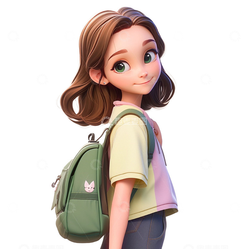 高清大图下载【趣麦麦图】卡通背书包女孩