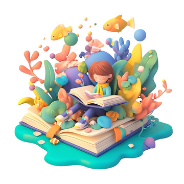 卡通粘土书本学习人物