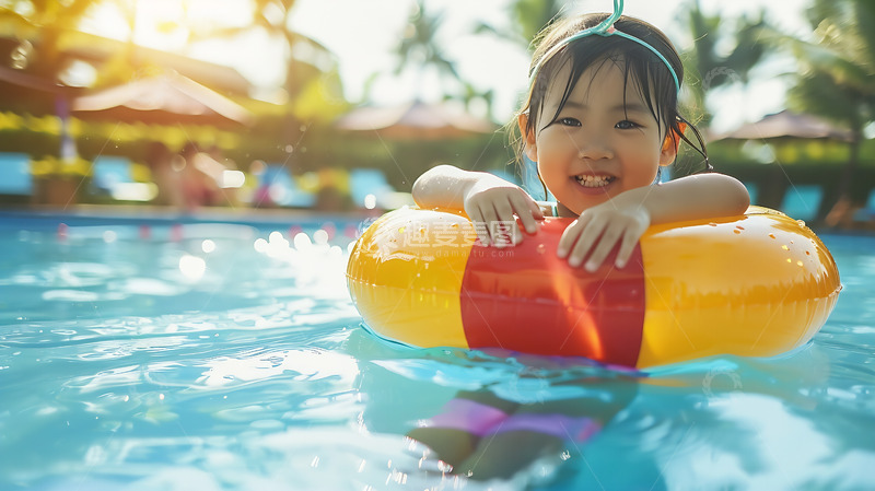 高清大图下载【趣麦麦图】户外戏水孩子游泳圈