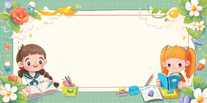 高清大图下载【趣麦麦图】开学季学习人物花草边框