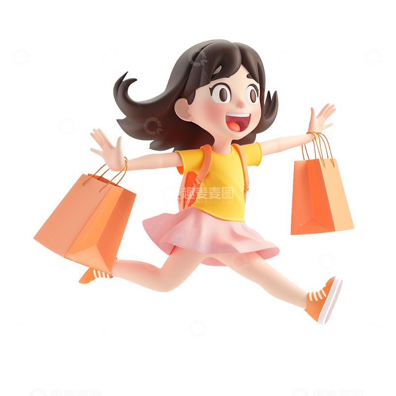高清大图下载【趣麦麦图】卡通3D购物女孩