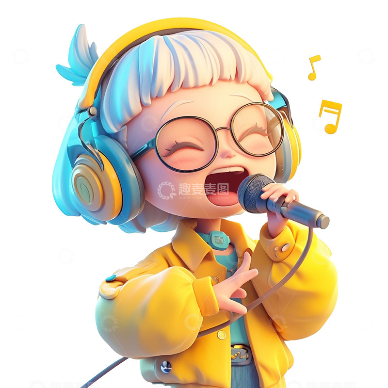 高清大图下载【趣麦麦图】卡通3D唱歌女孩
