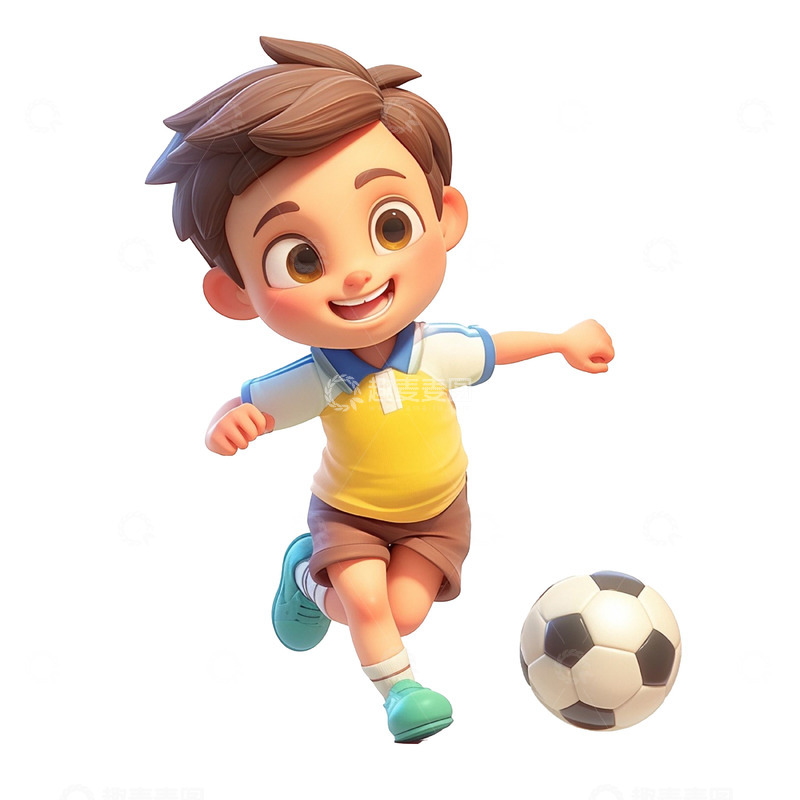 高清大图下载【趣麦麦图】卡通立体踢足球男孩