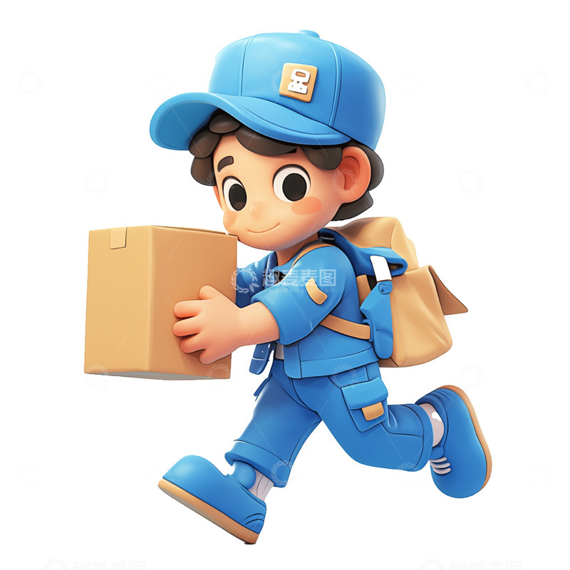 高清大图下载【趣麦麦图】卡通3D抱着纸箱的男孩