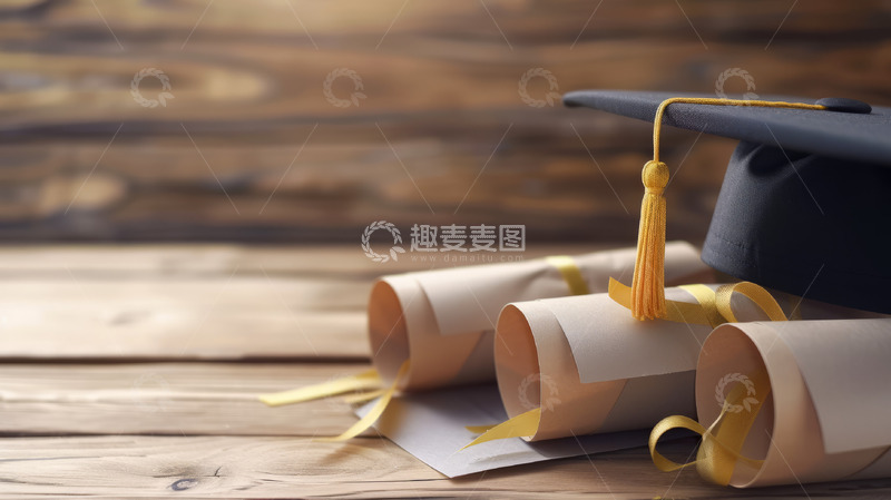 高清大图下载【趣麦麦图】学士帽与毕业证