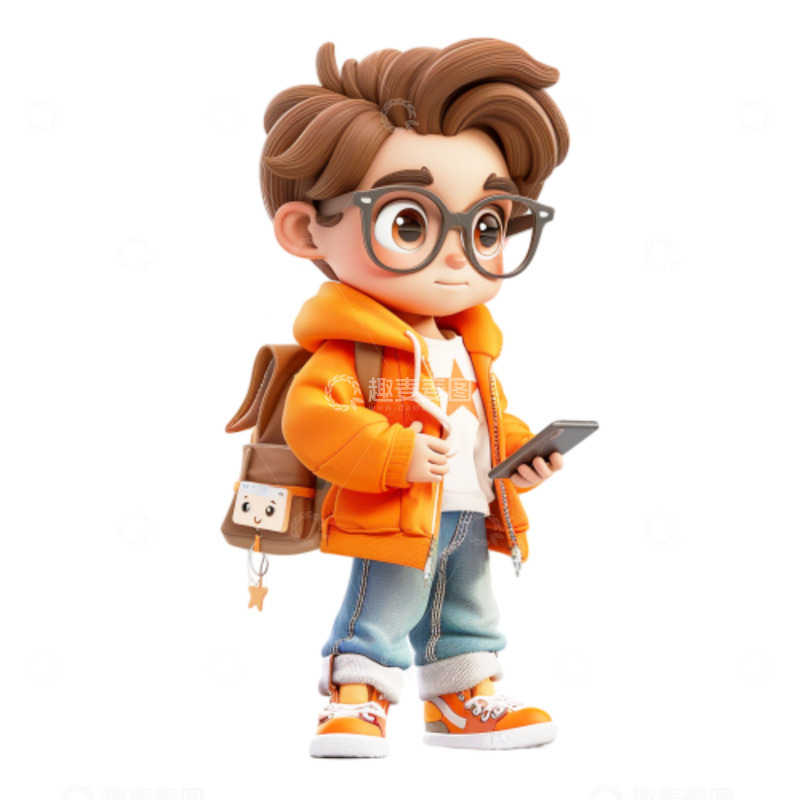 高清大图下载【趣麦麦图】3D背着书包的男孩